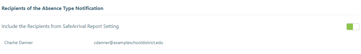 Recipients of the Absence Type Notifications section