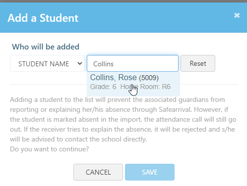 Add a Student window