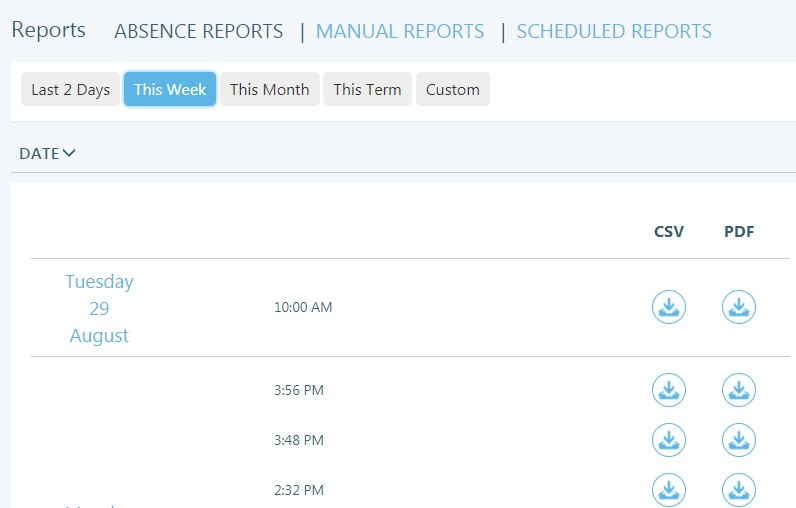 Absence Reports tab