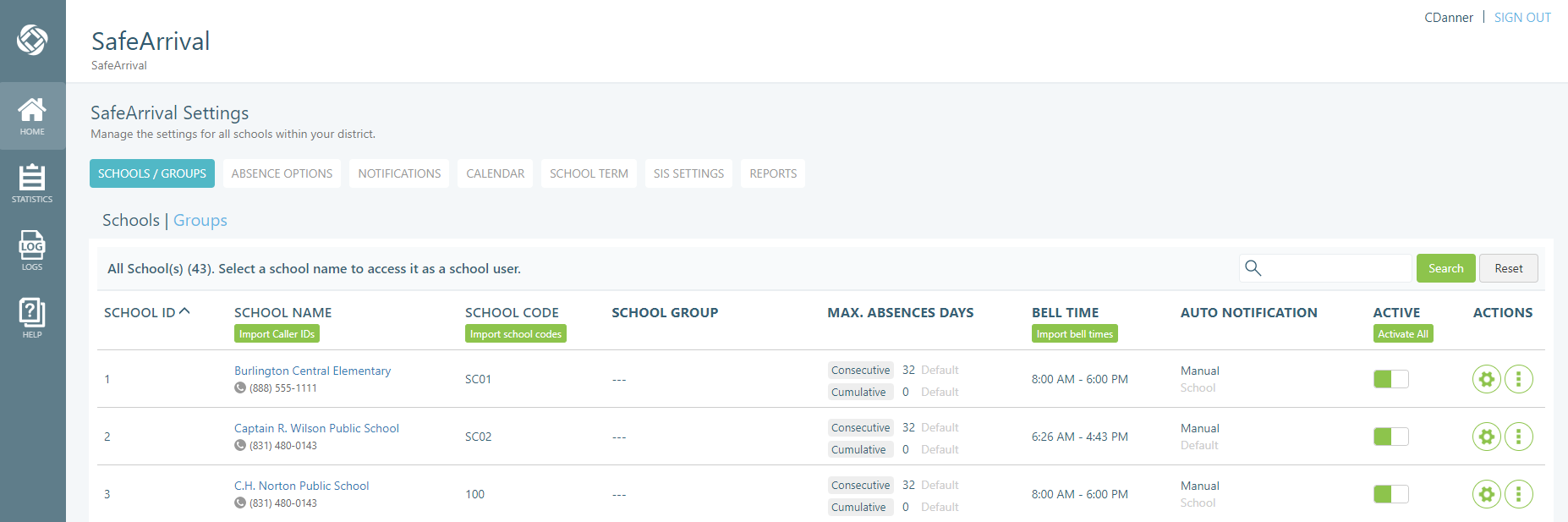 SafeArrival School Settings