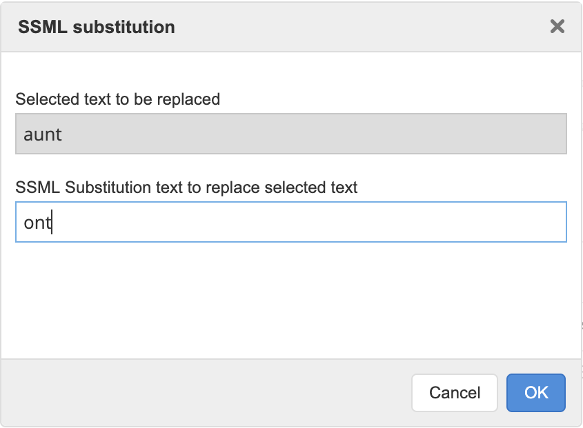 Enter the screen reader pronunciation replacements in the SSML Substitution box.