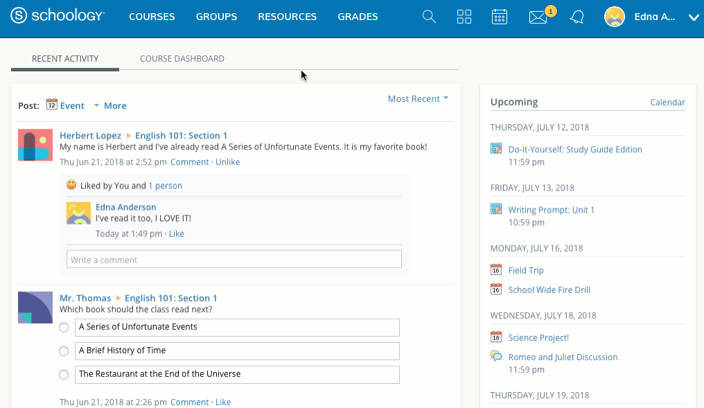 Access your Attendance from either the Grades or Courses pages.