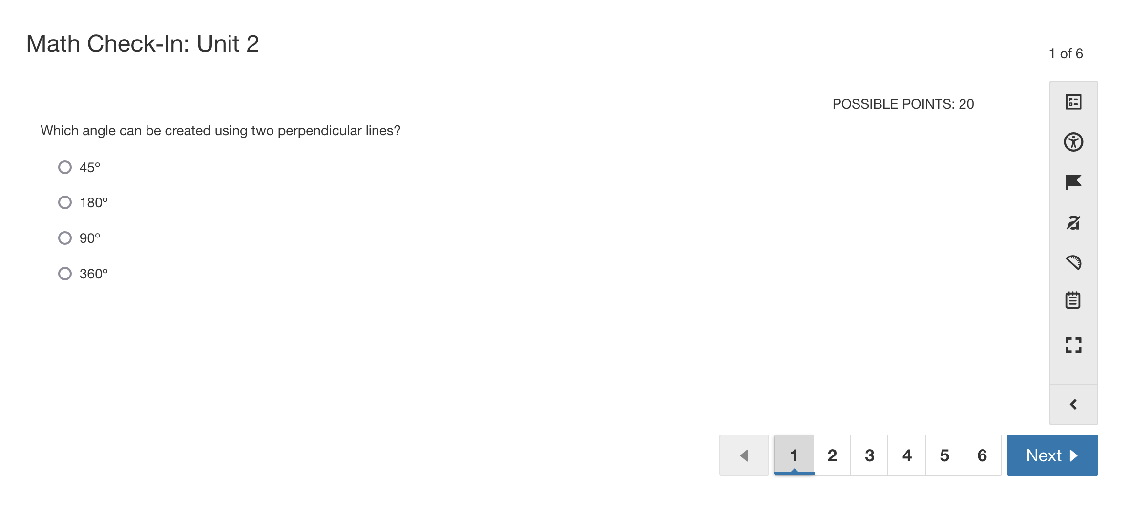 Use the question numbers to navigate the assessment.