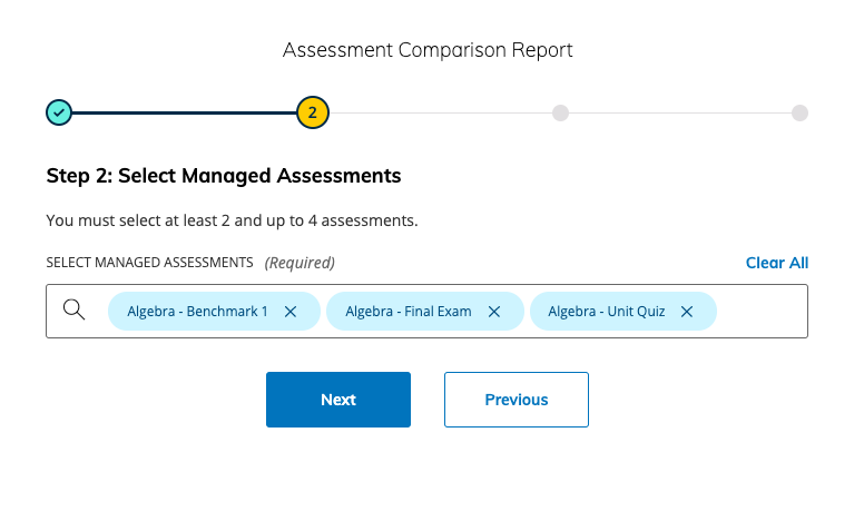 You can select up to 4 managed assessments to compare. 