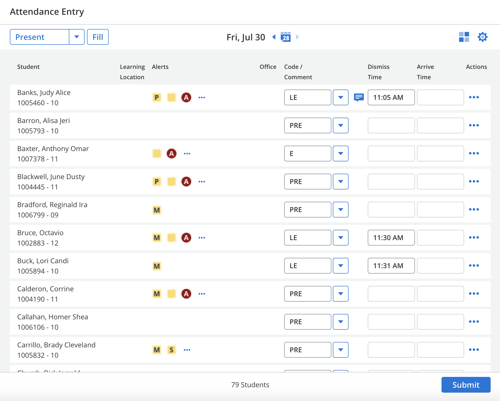 Attendance page when integrated with eSchoolPlus.