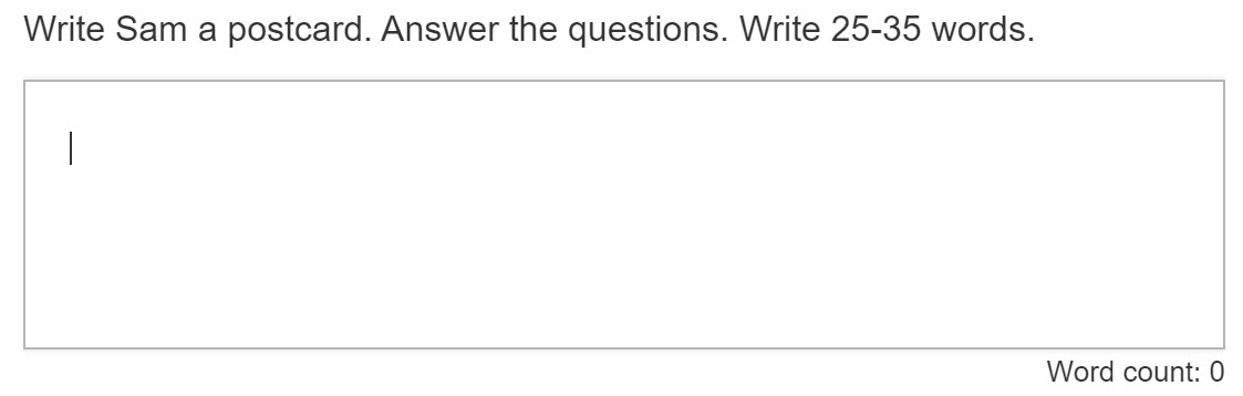 text block for student to enter a written answers with instructions and a word counter
