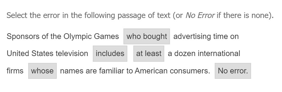 A text passage with regions for students to select answer choices