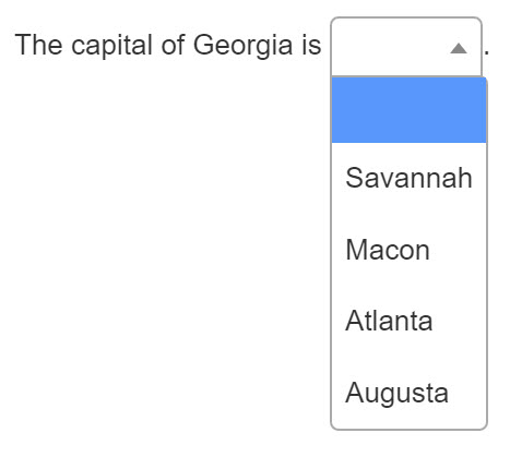 A question with a list of possible answers in a drop down list