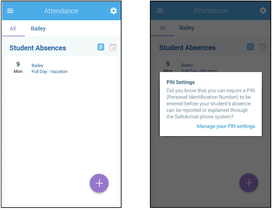 SchoolMessenger App - Manage PIN settings