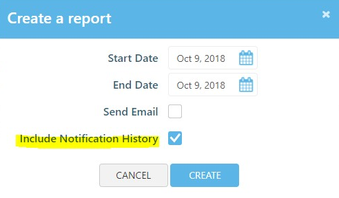 Create a report window with Include Notification History