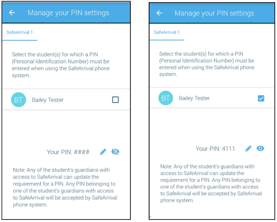 SafeArrival App - Manage PIN settings continued