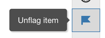 Image of the unflag item hover message and icon.