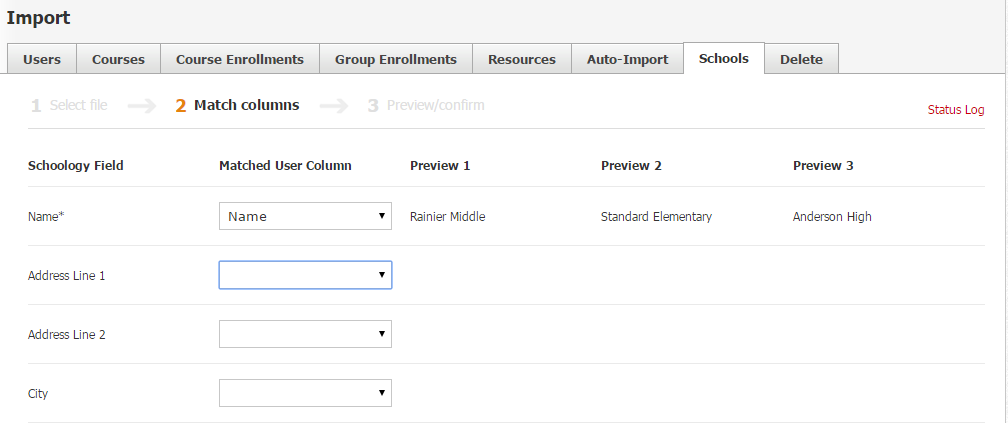 Match columns for the import process.