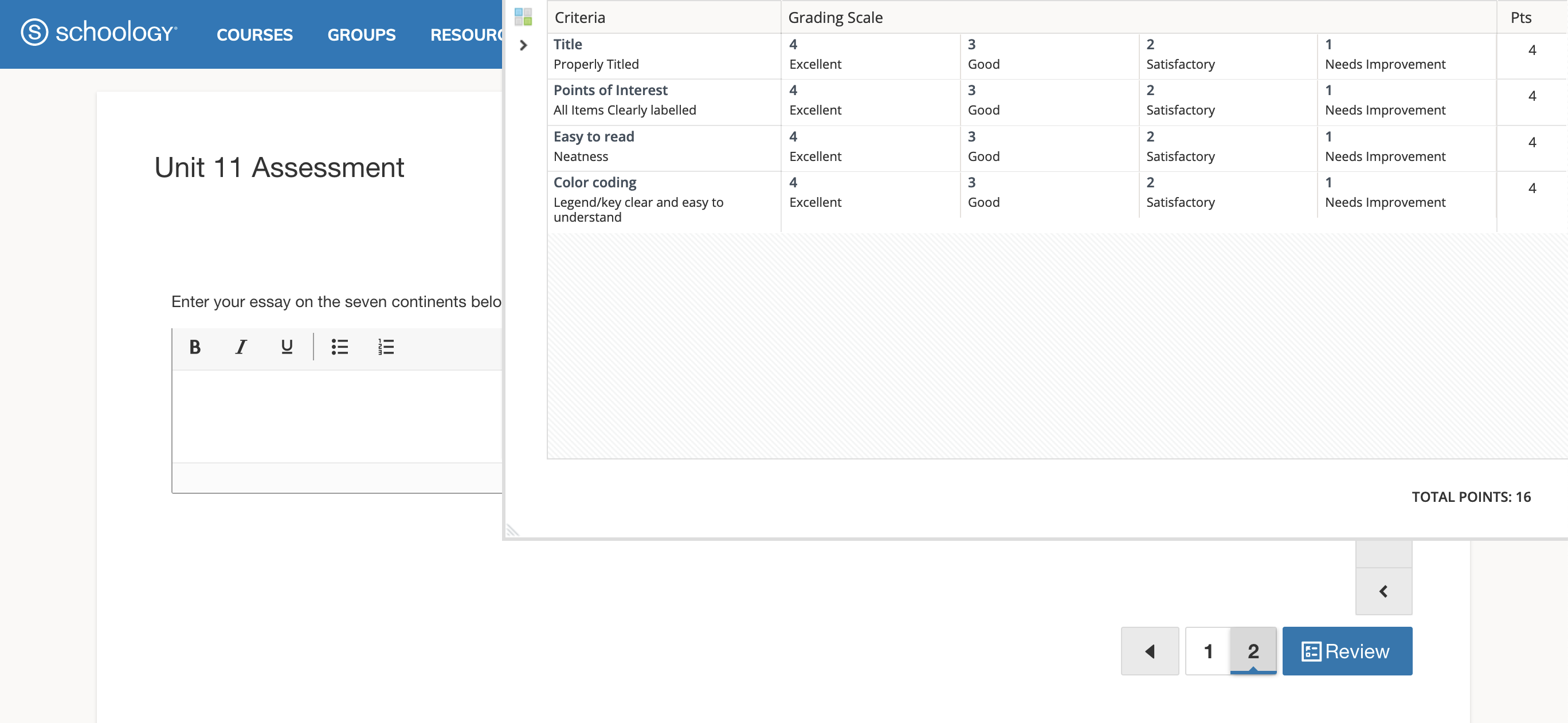 Click the rubric icon to access the assigned rubric for subjective questions