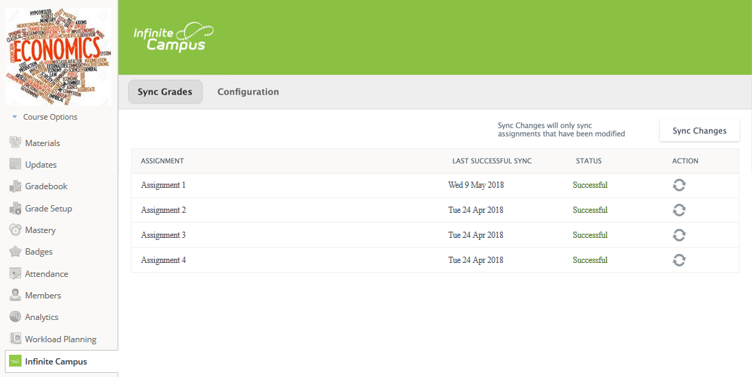 Infinite Campus Sync Grades tab.