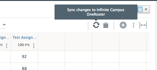 Sync grades icon highlighted on the course grade book.