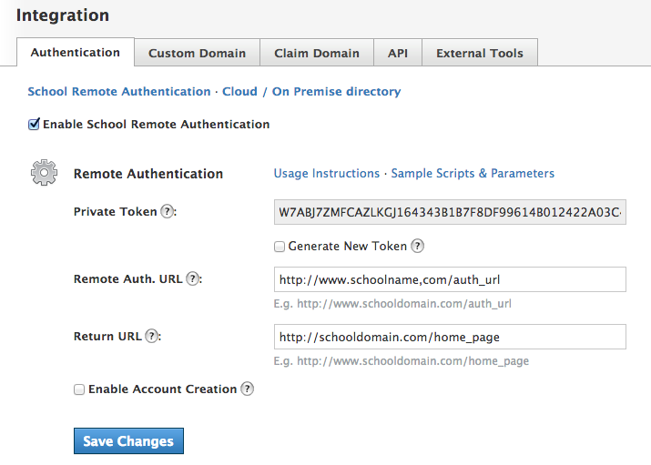 The Authentication tab with complete field data.