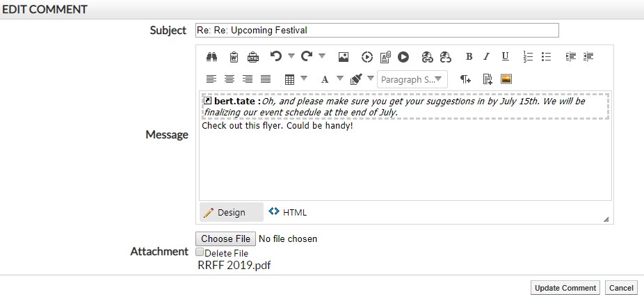 Edit Comment window