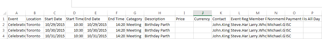 Sample CSV file