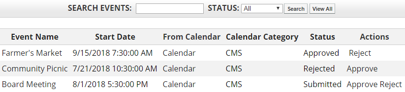 Event Approval tab