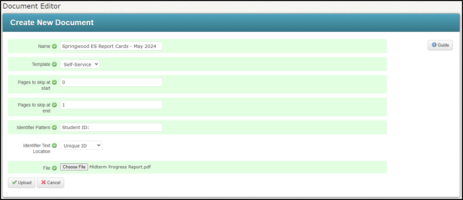 Document Editor - Create a new document window