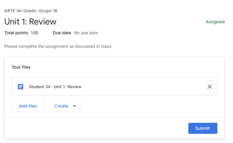 Student view of an assignment with Submit option