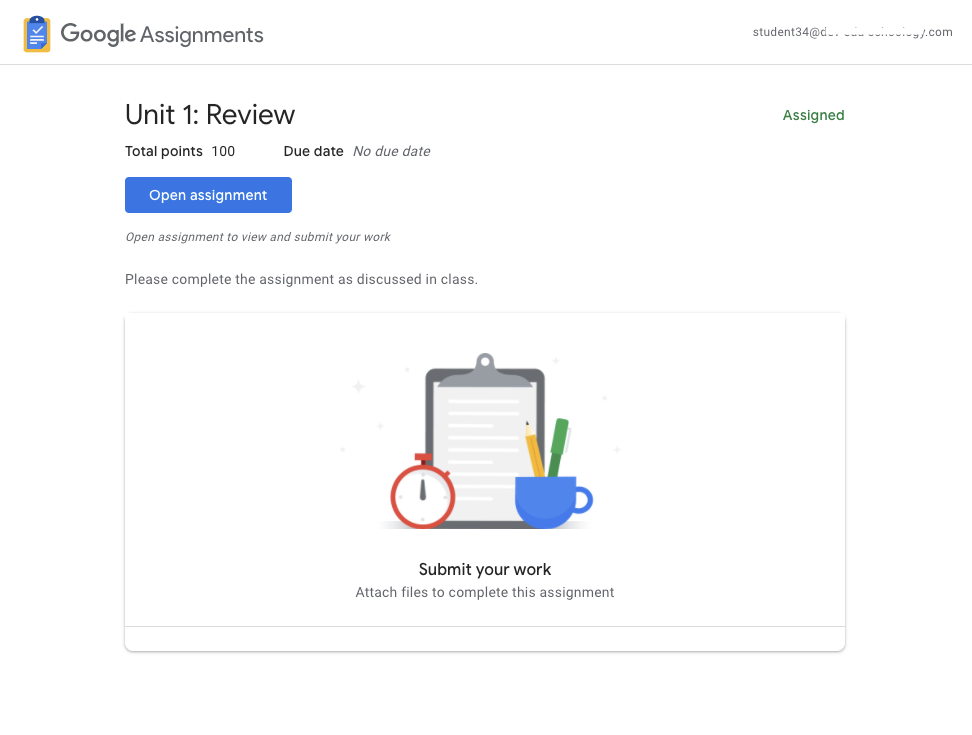 Option to open an assignment from Google Assignments