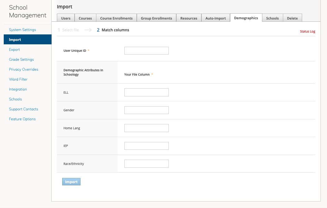 Import demographics section of School Management