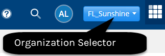 An image indicates the Organization Selector drop-down.