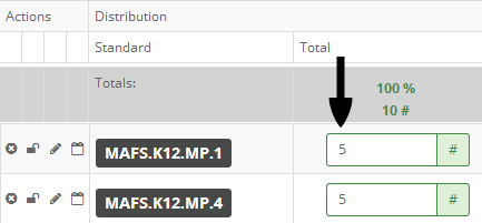 The spreadsheet view of the question totals field.