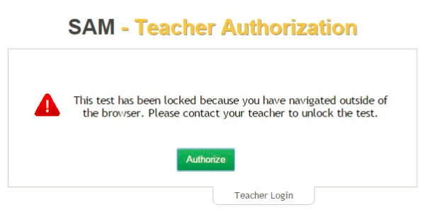 image of the teacher authorization screen