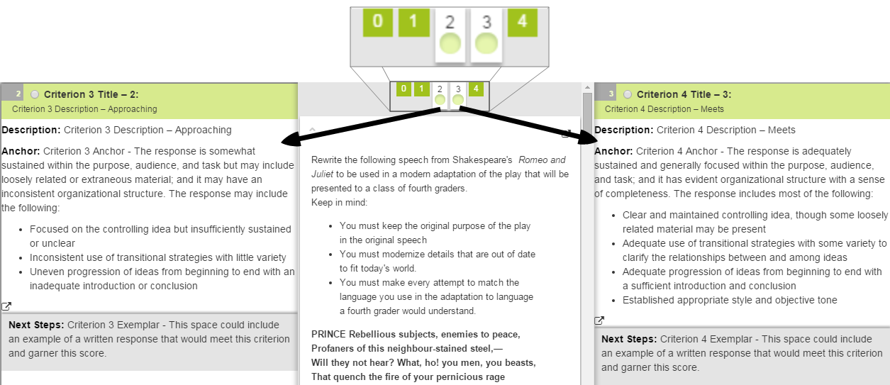 screenshot showing rubric level descriptions