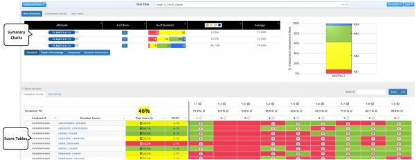 A screenshot that displays the Summary Charts and Scores Table.