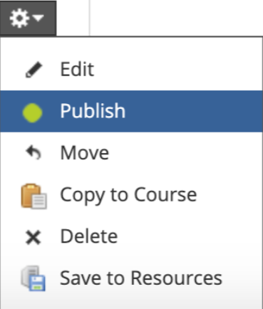 an image shows the gear icon and the publish option highlighted in the menu.