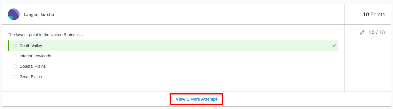 A student submission page calling out the option to view attempts.