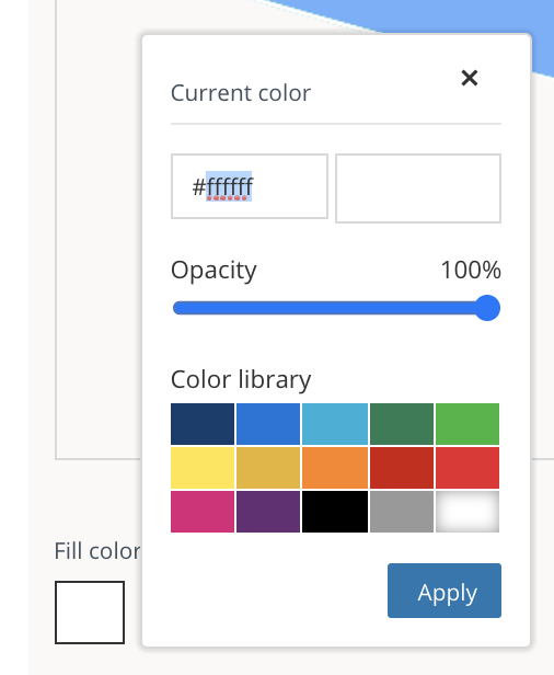Fill color displaying the current color, opacity, and available color library.