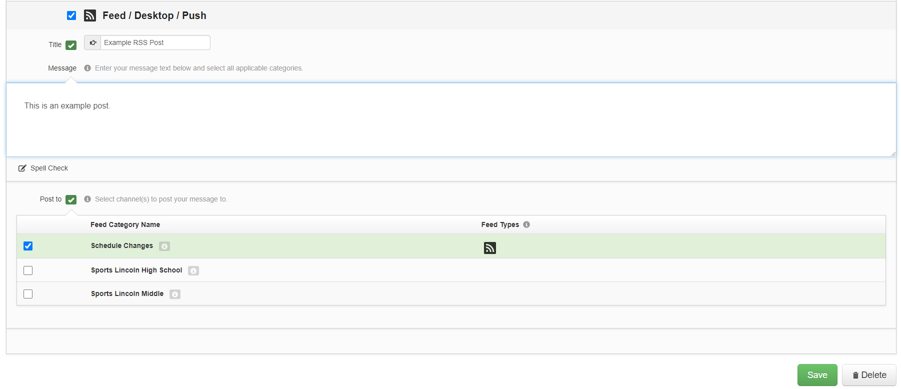 RSS Feed Category Settings