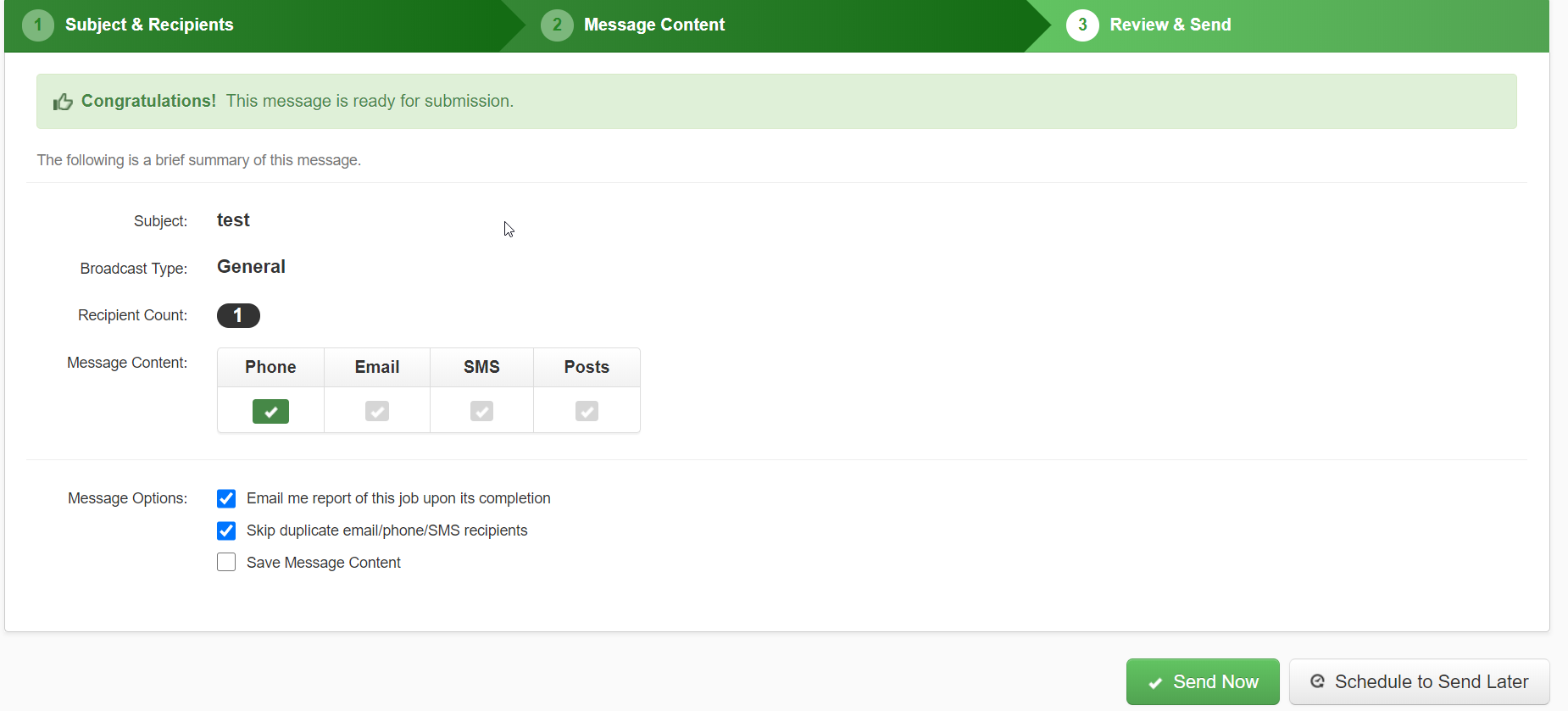 Subject and Recipients