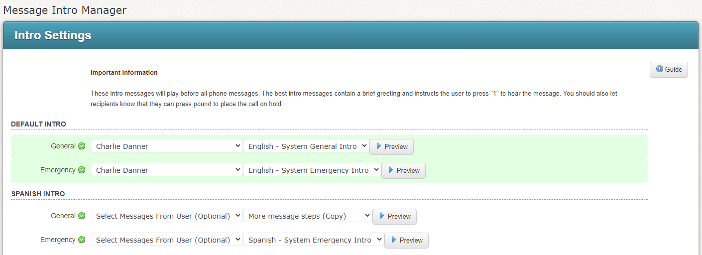 Message Intro Manager