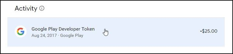 Google Play Developer Token Activity pane