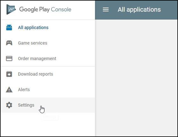 Google Play Console menu