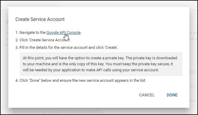 Create Service Account window