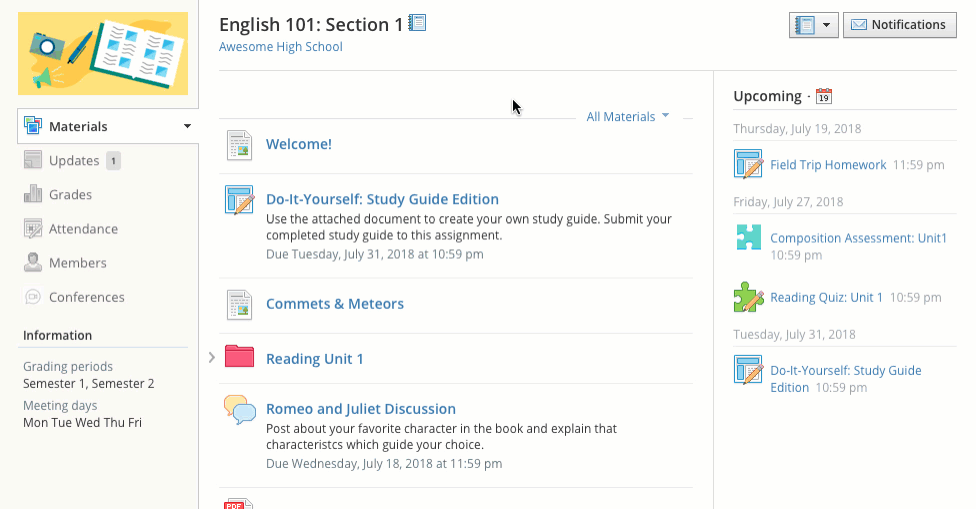 Course Pages can include many different types of content.