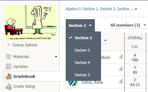 The linked section called Section 2 is selected from the Linked Sections drop-down menu.