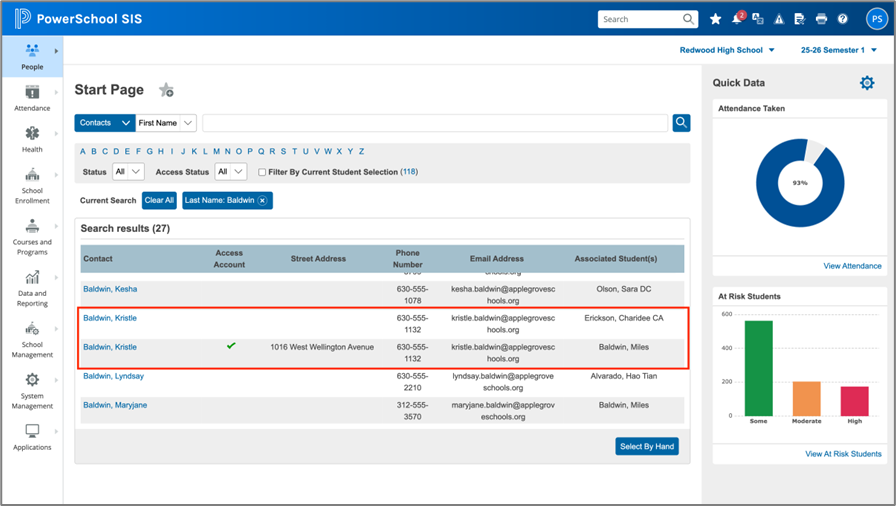 The Start Page highlighing duplicate records with the option to Select By Hand