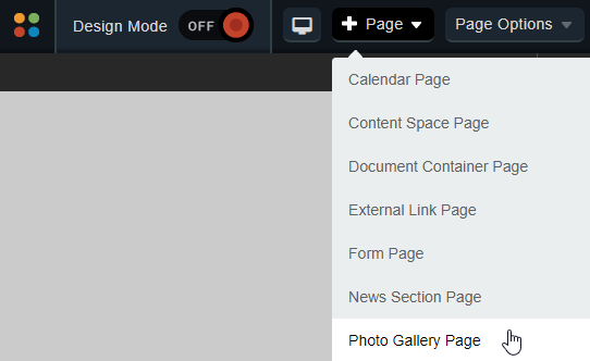 Photo Gallery Page menu