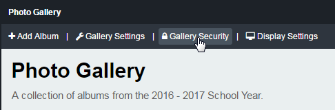 Gallery Security menu