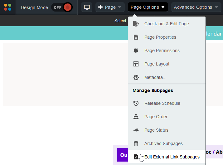 Edit External Link Subpages menu