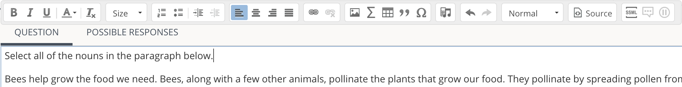 The Question Setup field with text entered.