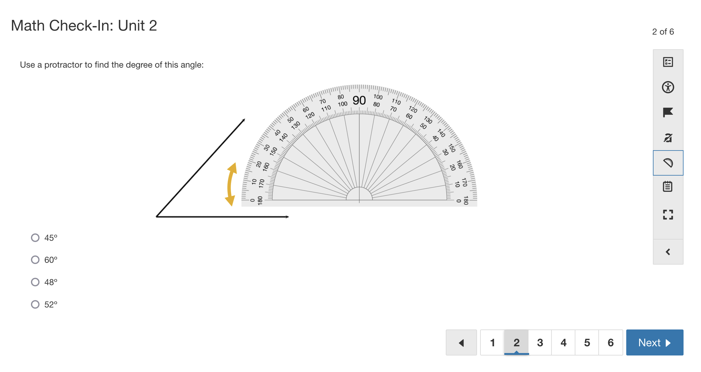 Assessment question with the protractor tool in use